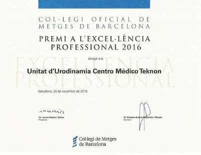 premio urodinamia excelencia centro médico teknon